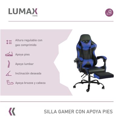 Imagen 2 del producto Silla Gamer Lumax Rom Con Apoyapies Azul