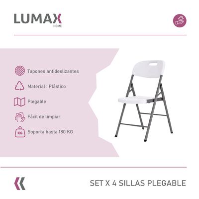 Imagen 2 del producto Set x4 Sillas Plegables De Plastico Para Fiestas Y Eventos