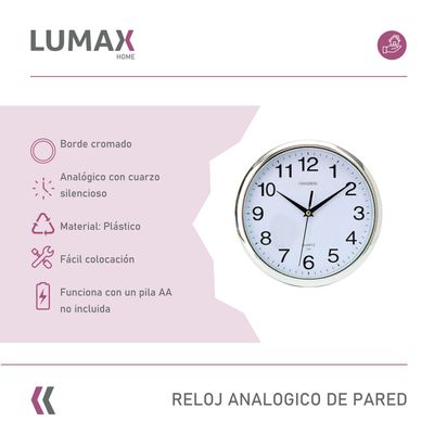 Imagen 2 del producto Reloj Analogico de Pared con Borde Cromado 26cm