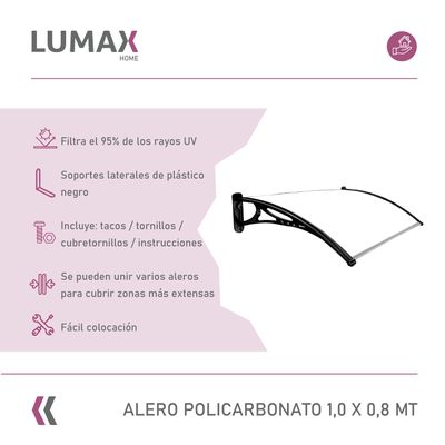 Imagen 2 del producto Alero Policarbonato 1,0 x 0,8 M Transparente