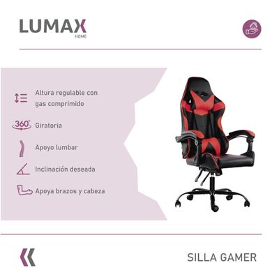 Imagen 2 del producto Silla Gamer Lumax Reclinable y Elevable Rojo