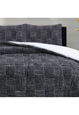 Imagen 2 del producto Cubrecama Corderito Termico Lineas Negras 1.5P