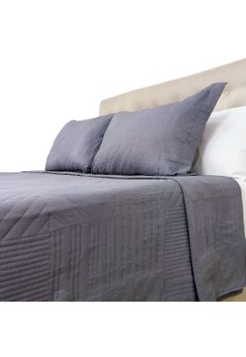 Imagen 2 del producto Cubrecama Prewash Cuadros Bordado 2 Plazas Gris Acero