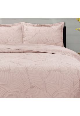 Cubrecama prewash bordado hojas 2P rosado
