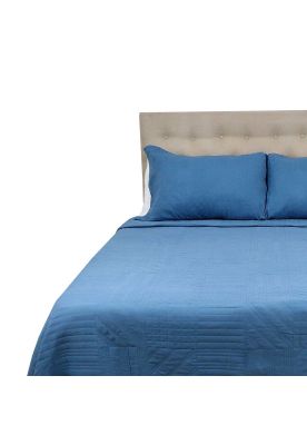 Cubrecama Prewash Cuadros Bordado 2 Plazas Indigo