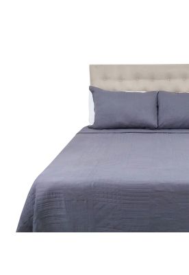 Cubrecama Prewash Cuadros Bordado King Gris Acero