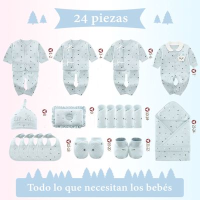 Imagen 2 del producto Pack Ajuar Bebé Ropa Algodón 24 Piezas Celeste Lubabycas