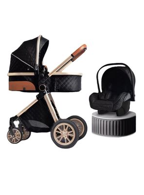 Coche Deluxe Con Silla Nido Y Accesorios Negro Lubabycas