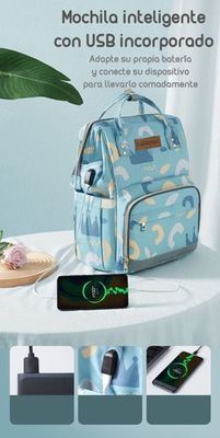 Imagen 2 del producto Mochila Maternal Impermeable Con Usb Lubabycas Gris