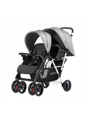 Coche Doble Duo Reclinable Plegable Gris By LuBabycas