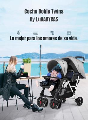 Imagen 2 del producto Coche Doble Duo Reclinable Plegable Gris By LuBabycas