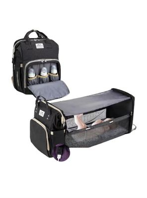 Mochila Maternal 3 En 1 Con Cunita Lubabycas Negra