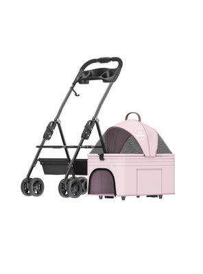 Coche Plegable 2 En 1 Para Mascotas LuBabycas Rosado