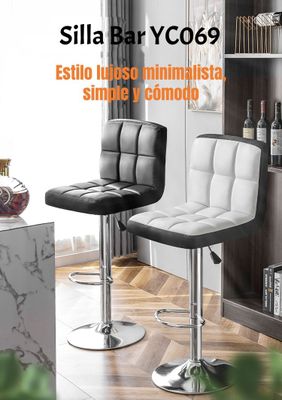 Imagen 2 del producto Pack 2 Sillas Piso Bar Negra Altura Regulable Ecocuero YC069