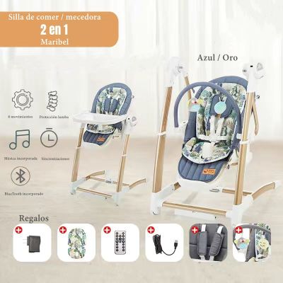 Imagen 2 del producto Silla De Comer Y Columpio Mecedor Lujoso Lubabycas Azul