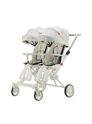 Coche Doble con Mesita de Comer Reclinable Blanco LuBabycas