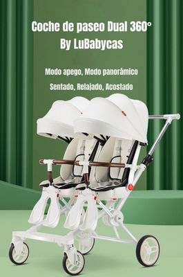 Imagen 2 del producto Coche Doble con Mesita de Comer Reclinable Blanco LuBabycas