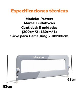 Imagen 2 del producto Pack 3 Barandas De Cama Plegable Cama King LuBabycas