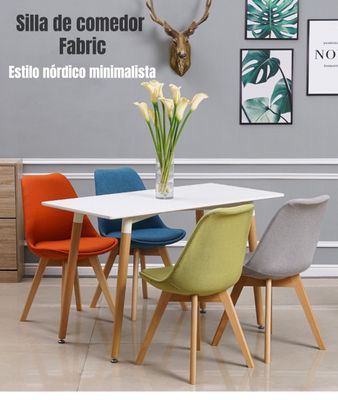 Imagen 2 del producto Set 4 Sillas De Comedor De Tela Madera Gris Fabric LuBabycas