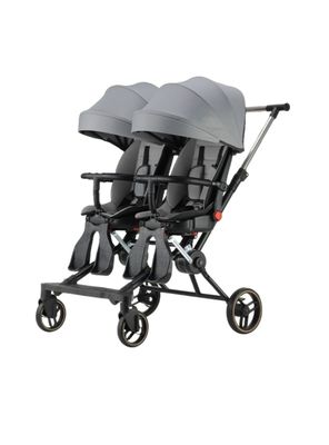 Coche Doble con Mesita de Comer Reclinable Gris LuBabycas