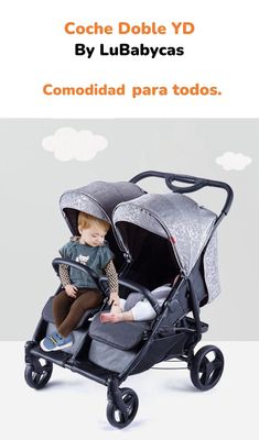 Imagen 2 del producto Coche Doble De Paseo Marco Aluminio Liviano Gris LuBabycas
