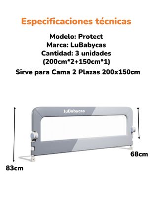 Imagen 2 del producto Pack 3 Barandas De Cama Plegable Cama 2 Plazas LuBabycas