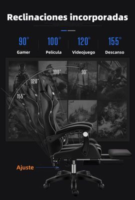Imagen 2 del producto Silla Gamer Reclinable Con Reposa Pies Negra LuBabycas