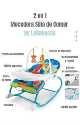 Imagen 2 del producto Mecedora Silla de Comer 2 en 1 Vibración Rosada LuBabycas