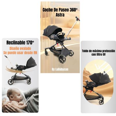 Imagen 2 del producto Coche De Paseo 360° Reclinable Astra Negro LuBabycas