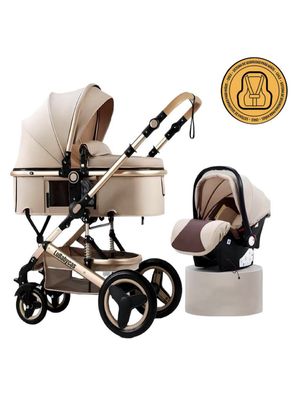 Coche Travel System Con Accesorios Dorado LuBabycas