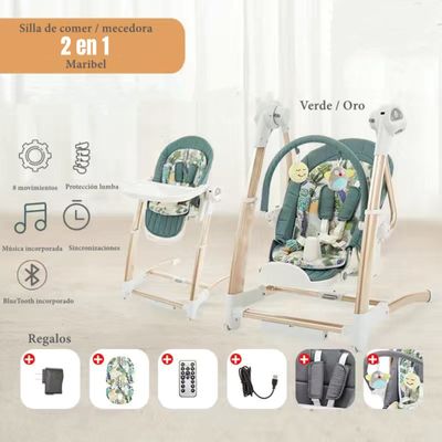 Imagen 2 del producto Silla De Comer Y Columpio Mecedor Lujoso Lubabycas Verde