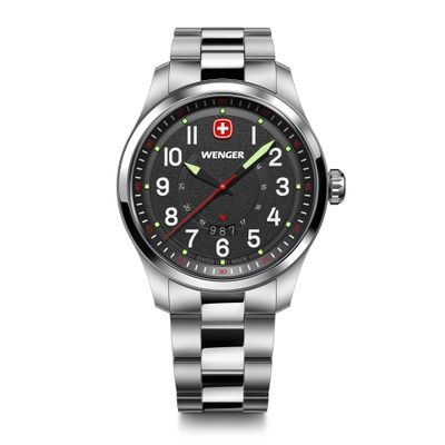 Reloj Terragraph dial negro 43 mm correa acero Wenger