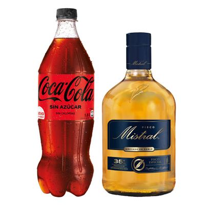 Pisco Mistral 35° 1000cc + Bebida Coca Cola Zero 1500cc