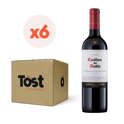 6x Vino Casillero Del Diablo Reserva Carmenere 13,5° 750cc