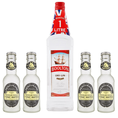 Pack Gin Boolton Dry 40° 1000cc + 4 Fentimans Tonic Water