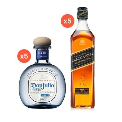 Imagen 1 del producto Pack Fiesta: 5 Don Julio Blanco 750cc + 5 JW Black 750cc