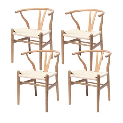 Pack 4 sillas de Madera Wishbone Asiento de cuerda LF9-01 - Natural
