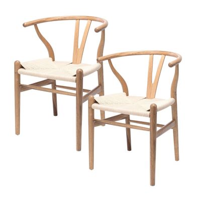 Pack 2 sillas de Madera Wishbone Asiento de cuerda LF9-01 - Natural
