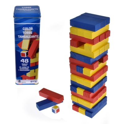 Juego Equilibrio Bloques De Colores C/ Dado En Caja Metálica