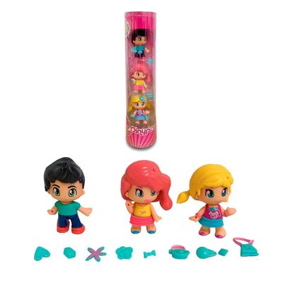 Muñecas Pinypon pack 3 figuras cabello negro