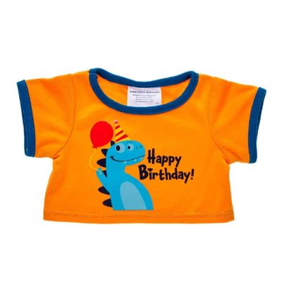 Imagen 2 del producto Polera Build a Bear cumpleaños dino naranja franjas azules