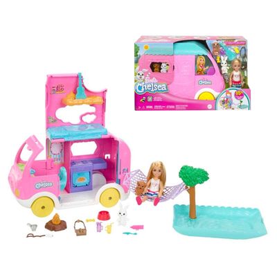 Juego de muñecas Barbie Chelsea cámper 14 piezas