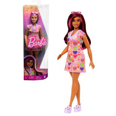 Muñeca Barbie Fashionista vestido estampado corazones