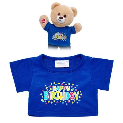 Polera cumpleaños azul Build a Bear estampado feliz