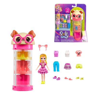 Muñeca Polly Pocket tubo de modas giratorio 7 piezas