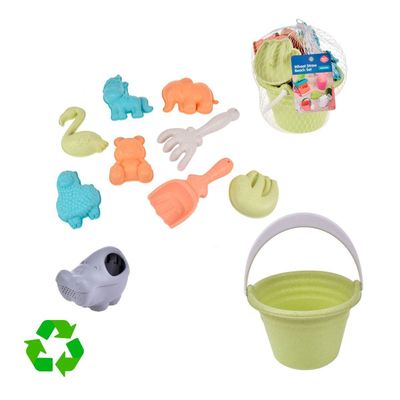 Set de balde de playa ANSALDO 10 piezas material reciclado