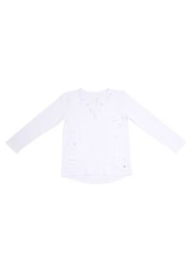 Polera Aplicación Flores Algodón Invierno Niña Blanco