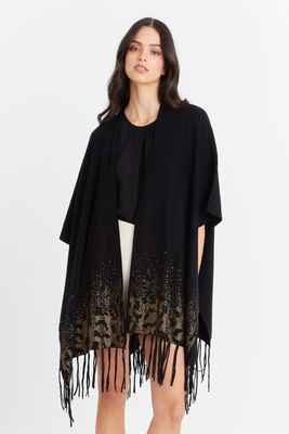 Kimono Negro Detalles Flecos Nicopoly