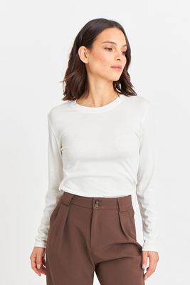 Polera Manga Larga Cuello Redondo Blanca Nicopoly