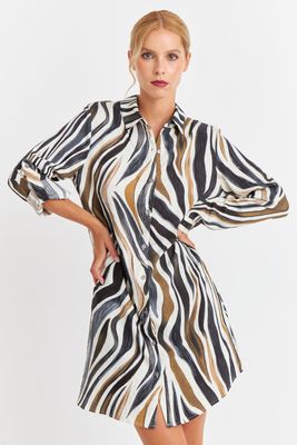 Vestido Tipo Camisero Zebra Café Nicopoly